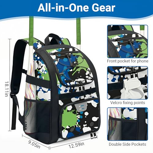 Image of Youth Baseball Bag - Softball Bag for Girls & Boys with Shoes Compartment, Bat Backpack for Baseball, T-Ball & Softball Equipment