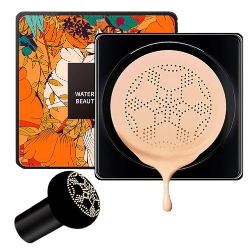 Mushroom Head Air Cushion CC Cream, Cushion Foundation, BB Cream, Moisturizing Concealer, Flawless Face Foundation Makeup Base Long Lasting with Mushroom Makeup Sponge - Natural