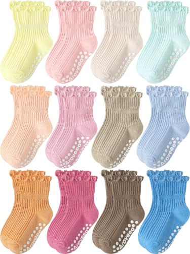 Image of Aroveea Baby Toddler Socks Grip Non Slip Boys Girls Cotton 12 Pack for Kids Ankle Cute Socks 6M-7Years