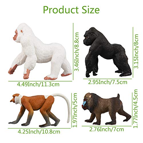 Toymany 14Pcs Various Monkeys & Gorillas Figurines Playset, Plastic Jungle Animals Monkey Toy Set Included Chimpanzee Mandrill Gibbons, Cake Toppers Christmas Birthday Gift For Kids Todllers #TOP2