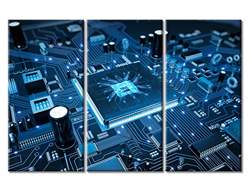 Motherboard Digital Chip Wall Art, 3 Panels, Framed, 42