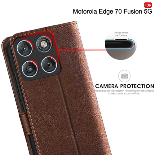Image of TheGiftKart Flip Back Cover Case for Motorola Moto Edge 70 Fusion 5G | Dual-Color Leather Finish | Inbuilt Stand & Pockets | Wallet Style Flip Back Cover Case (Faux Leather, Brown & Coffee)