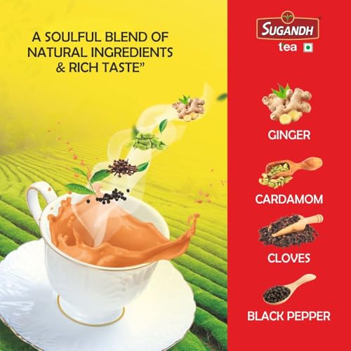 Image of Sugandh Masala Tea | 500G Box| Pack of 1| Made with Real Spices - Ginger, Cardamom, Cloves, Black Pepper | 100% Natural Ingredients | A Perfect Premium Cup of Tea for Chai Lover