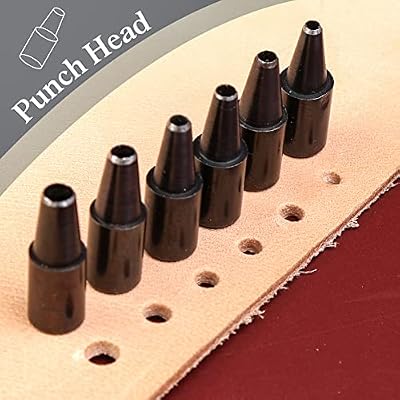 TLKKUE Adjustable Leather Hole Punching Tool Automatic Puncher with Wooden Handle Hollow Hole Punch with 6 Tips Size (1.5mm/2mm/2.5mm/3mm/3.5mm/4mm) for Leather Belt, Bag, Wristband