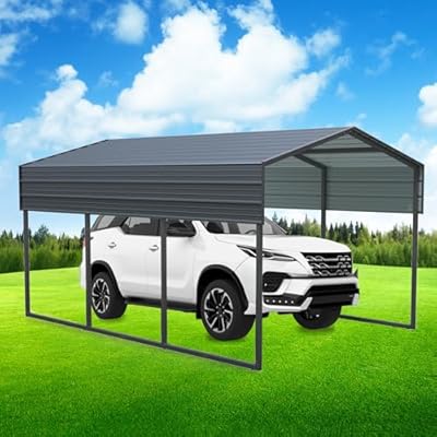 10x15 FT Metal Carport Heavy Duty Oversized Garage Carports Outdoor Galvanized Steel Shelter,Car Canopy with Steel Roof and Frame, Building Car Ports Shed for Boats and Tractors (Black)