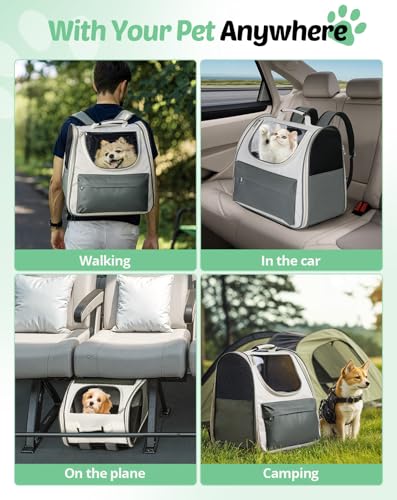 Petcozife Erweiterbar Katzenrucksack Hunderucksack, Katzentasche Faltbare, Haustier Rucksack für Große Katzen & Kleine Hunde bis 8 kg, Cat Backpack für Transport/Reisen/Camping