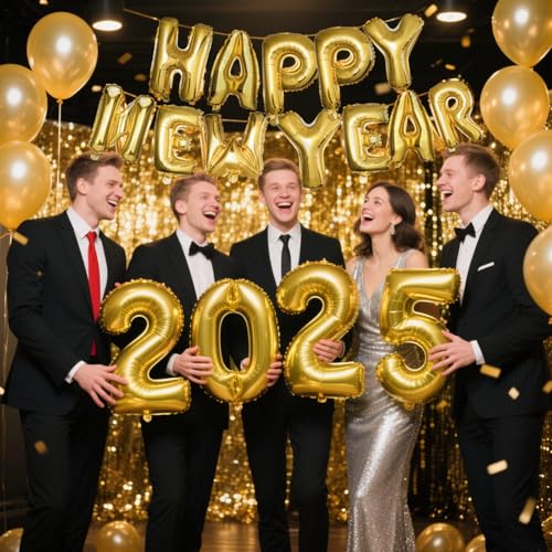57 Pcs Letter Balloons, 18\" Gold Aluminum Foil Alphabet Custom Balloons Banner for Birthday, Baby Shower, Wedding, Graduation, Happy New Year Party Decorations Supplies