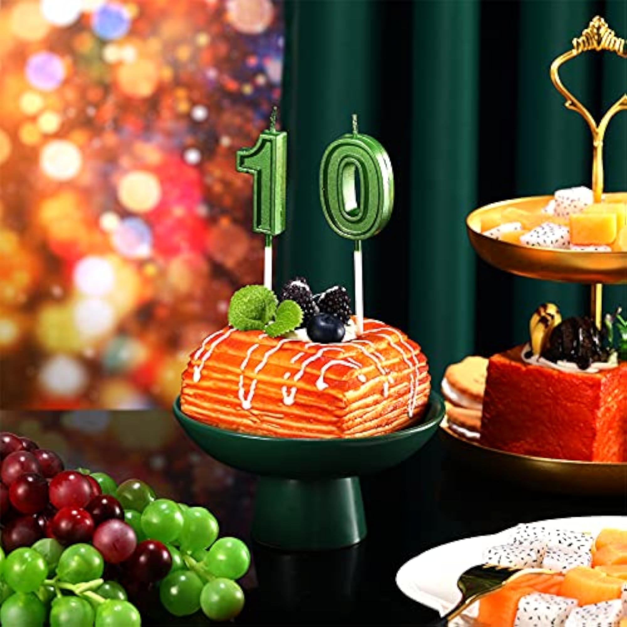10th Green Birthday Candles Cake Topper Number