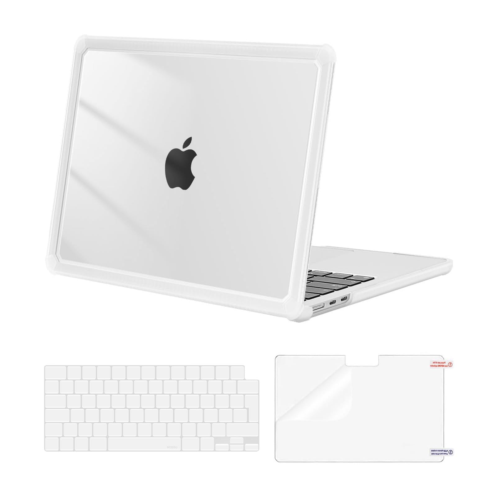 MOSISO Custodia Compatibile con MacBook Air 13 Cover M5 M4 M3 M2 2026-2022 A3449 A3240 A3113 A2681, Anti-impronta TPU Paraurti Case per MacBook Air 13,6''&Copritastiera&Proteggi Schermo, Trasparente