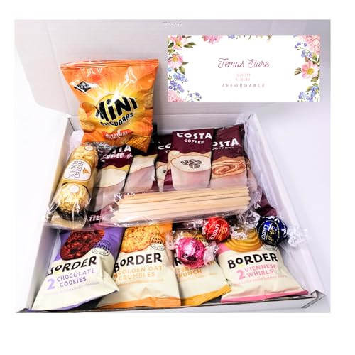Temas Instant Coffee Gift Box For Men and Women - Coffee Lovers Gifts Set Hamper - Instant Coffee, Border biscuits, Chocolates, and Stirrer - Delights for All Occasions (Coffee Box B)