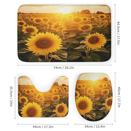 Rideau de douche tournesol avec tapis de bain antidérapant et 12 crochets