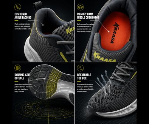 Image of Kraasa Men's Running Shoes | Breathable Mesh Upper | Lightweight Phylon Sole | Cushioned EVA Insole | Comfortable Sports & Casual Sneakers for Gym, Walking & Daily Use