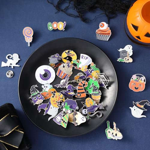 Image of Landical 30 /60 Pcs Cute Enamel Pins Bulk Plant Flower Animal Halloween Gothic Fall Pumpkin Cartoon Lapel Pin Brooches Jewelry Gift for Backpack Clothes Hats Accessories