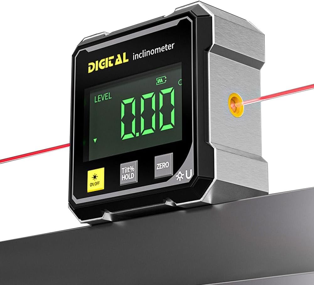 Upgraded 3-in-1 Dual Laser Angle Finder, 0.05° Resolution Digital Level Box, Shock-Resistant Magnetic Inclinometer with USB-C Charging, Electronic Protractor for Miter Saw & Carpentry