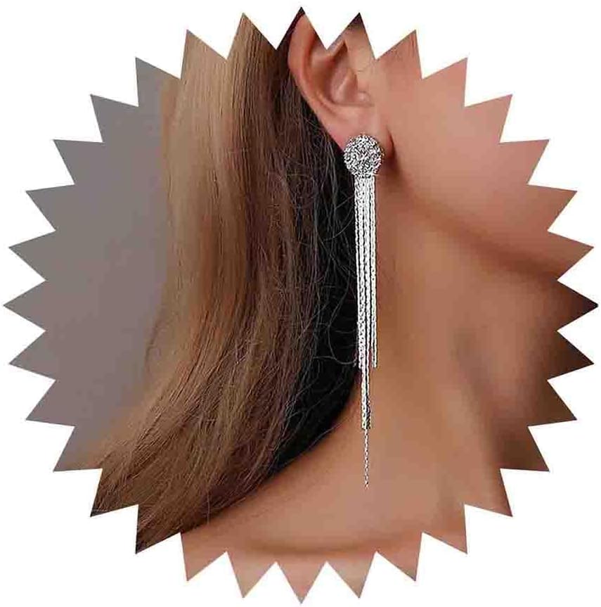 Boho Crystal Chandelier Earrings Silver Sleek Chain Drop Earrings Sparkly Halo Rhinestone Stud Earrings long Cz Tassel Chain Earrings Jewelry for Women