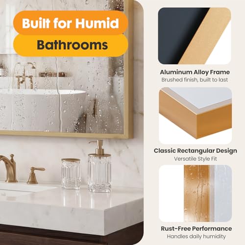Image of Sweetcrispy Bathroom Mirror for Over Sink, 30 inch x 48 inch Rectangle Wall Mount Mirrors with Metal Frame, Modern Vanity Mirror with Tempered Glass, for Home Decor, Anti-Rust, Gold