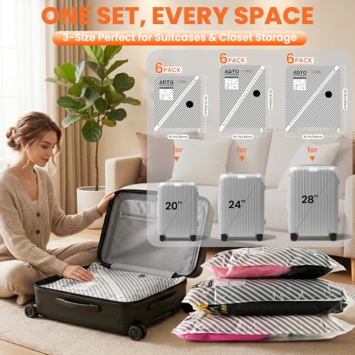 18 Pack Travel Vacuum Bags for Clothing with Cordless Electric Pump, Space Saver Vacuum Storage Bag, Compression Packing Bag for Clothes Luggage & Suitcase, Cruise Vacation Essentials — view 4