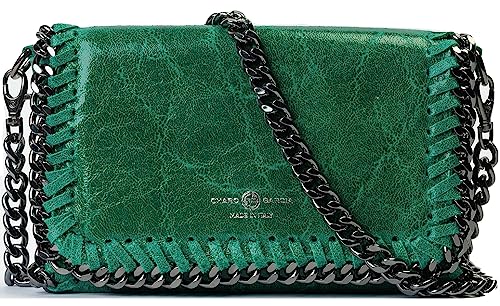 Couro italiano premium feito à mão em Florença, Itália. Bolsa transversal pequena para mulheres com alça removível feita na Itália., Verde, Small