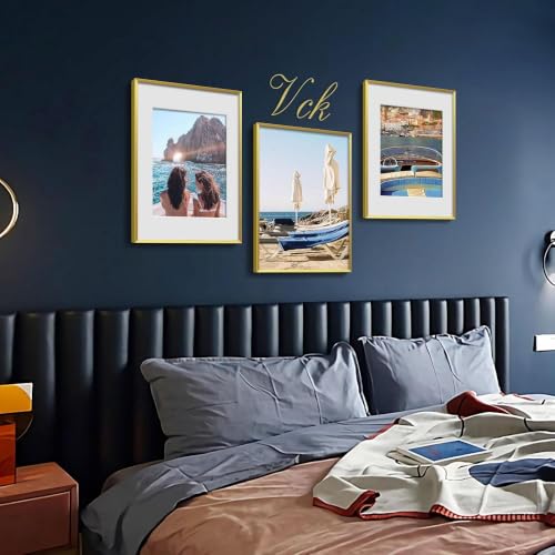 Image of VCK 12x16 Gold Metal Picture Frame 6 Pack, Aluminum Frame with Tempered Glass, Fits 8.5x11 with Mat and 12x16 Without Mat, Vertical Horizontal Wall Mount