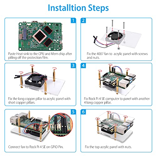 GeeekPi Rock Pi 4 Model SE Starter Kit with Rock Pi 4 SE Single Board Computer 4GB LPDDR4 RAM, Rock Pi 4 SE Case, Rock Pi 4 SE 4007 PWM Cooling Fan with Speed Control and Rock Pi 4 SE Heatsinks