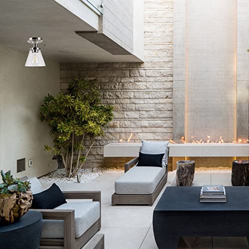 Gruenlich Semi Flush Mount Ceiling Light Fixture For Outdoor And Indoor, E26 Medium Base, Metal Housing Plus Clear Glass, Bulb Not Included, 2-Pack, Nickel Finish #TOP5