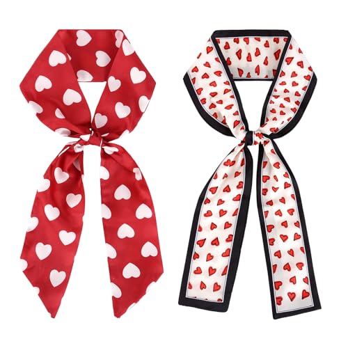 DOCILA Valentines Day Skinny Hair Scarf For Women Red Heart Small Neck Scarf Festival Headband Hairband Holiday Handbag Hat Purse Wrap Scarves