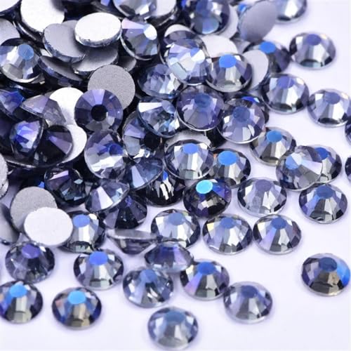 Hotfix Pedrería Strass de cristal negro for decoración uñas, diamantes imitación con parte posterior plana, pegamento tipo chorro en piedras, sin fijación por calor for(Purple Ghost,SS16-1440pcs)