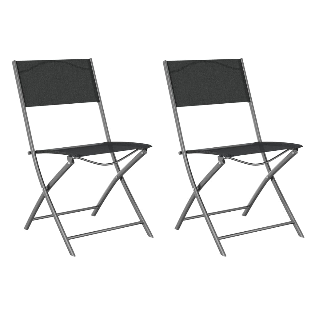 vidaXL 2X Sillas de Jardín Plegables Butaca Asiento Patio Terraza Balcón Cesped Playa Piscina Exterior Muebles Acero y Textilene Negro