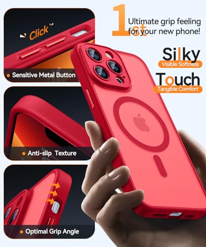 Image of CANSHN Magnetic Compatible with iPhone 13 Pro Max Case, Upgraded [Full Camera Protection] [Compatible with Magsafe] [Translucent Matte] Shockproof Protective Phone Case Cover 6.7 Inch - Red
