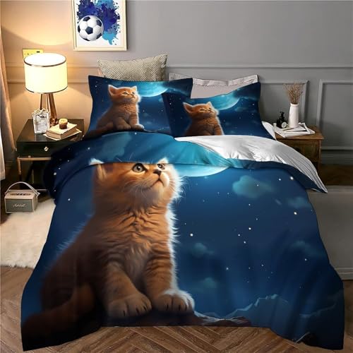 Housse de couette chaton mignon 135x200 cm en microfibre imprimée 3D - 6