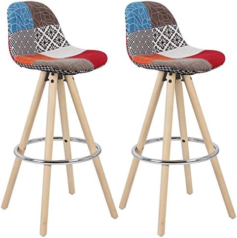 WOLTU Bar Stools Set of 2 pcs Barstools Light Grey Breakfast Kitchen Counter Bar Chairs Wood Leg in Nature