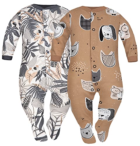 Sibinulo Garçons Filles Bébé Barboteuses Manches Longues Combinaison 100% Coton 6-9 Mois Lot de 2 Jungle de Grapfite, Animaux 74 Cover