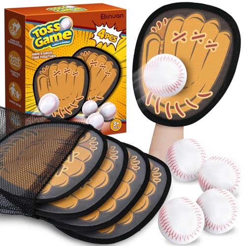 Image of Ellinjan 4 Pack Catch Ball Game Set, Outdoor Toys for Kids Ages 4-8-12, Baseball Training Glove for Sports, Summer Toys Pool Beach Backyard Lawn Games for Toddlers Kids Family, Fun Ideal Gifts