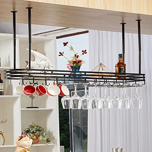 Étagère à vin de plafond réglable en hauteur avec support de rangement pour verres à pied