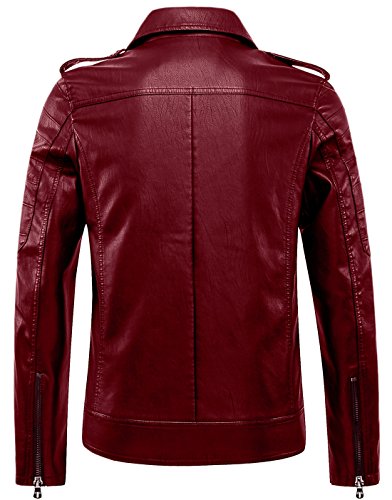 chouyatou Men's Vintage Asymmetric Zip Lightweight Faux Leather Biker Jacket2
