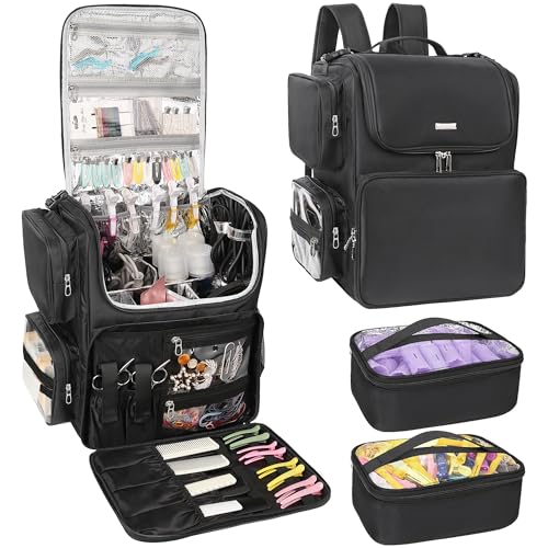 Relavel Hair Tools Travel Bag Hair Stylist Backpack Hairdresser Cosmetology Bag, Heat Insulation Full Layer for Curling Iron, Hair Straightener, Travel Accessories Train Case Barber Organizer, Black