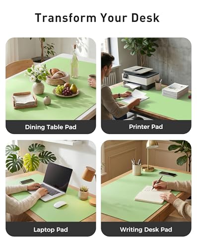 Image of Aothia Faux Leather Desk Mat - Large Mouse Pad, Non-Slip PU Leather Blotter, Waterproof Writing Surface for Office and Home (Foam Green, 63 inch x 17 inch)