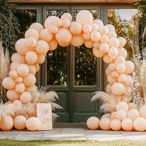 Image of RUBFAC 129pcs Nude Balloons Different Sizes 18 12 10 5 Inch, Boho Beige Apricot Balloon Garland Arch Kit for Party Decoration Gender Reveal Graduation Wedding Anniversary Baby Shower Party Supplies