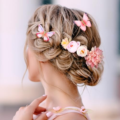 Pinzas de pelo de mariposa y flores: 30 horquillas hechas a mano para mujer 4