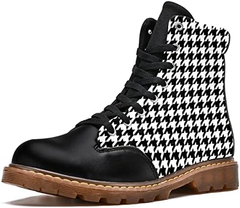 MAPOLO Black White Houndstooth Classical Shoes Men's Stylish High Top Tactical Boots Lace Up Winter Boots Casual Leather Slip Resistant Warm Snow Boot for Hiking Work Boots