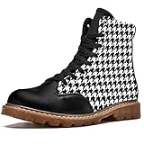 MAPOLO Black White Houndstooth Classical Shoes Men's Stylish High Top Tactical Boots Lace Up Winter
