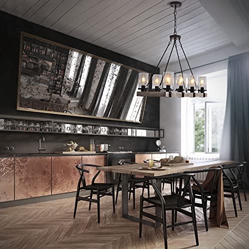 Lianshun Farmhouse Chandelier 8-Light Wood Kitchen Island Lighting Candle Pendant Light Fixture Rustic Chandelier For Dining Living Room, Kitchen, Foyer,Restaurant(Bulbs Not Included) #TOP2