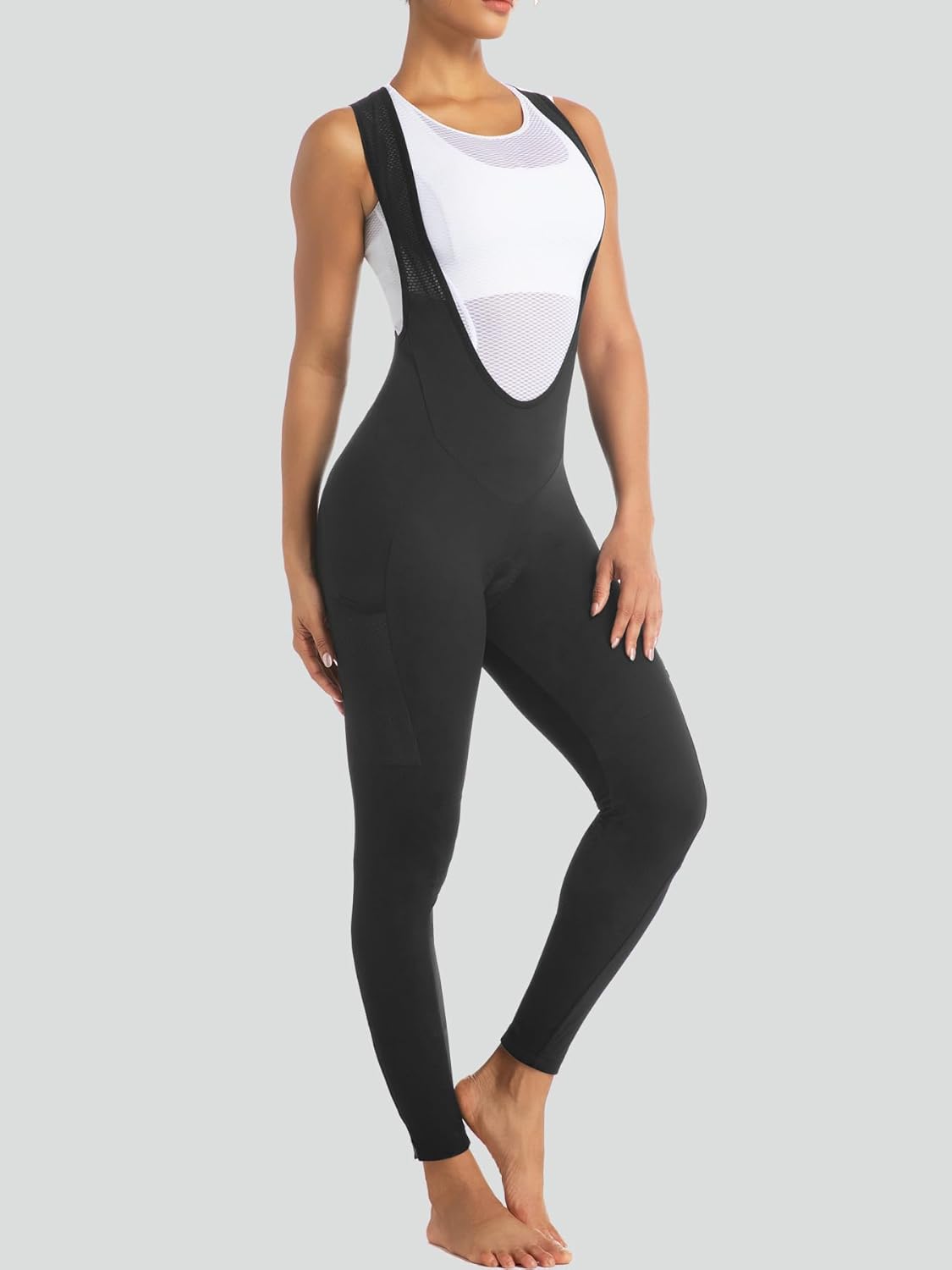 qualidyne Women's Cycling Bib Tights with Pockets - 4D Padded Quick-Dry Bike Pants- Mesh Straps, Ankle Zippers, Reflective - Image 2