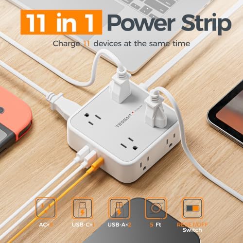 TESSAN Surge Protector Power Strip with 900J Surge Protection, 5 Ft, Grey - 1