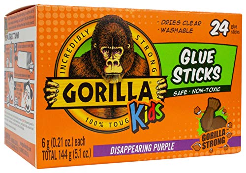 Gorilla Kids Disappearing Purple School Glue Stick, 6 Gram Stick, Bulk Pack of 24
