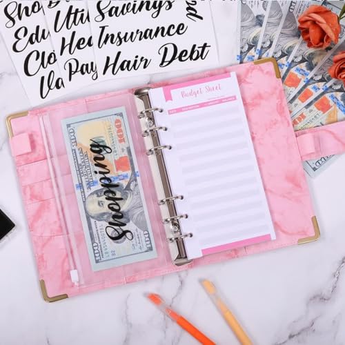 Image of SKYDUE Budget Binder, Money Saving Binder with Zipper Envelopes, Cash Envelopes and Expense Budget Sheets for Budgeting (Mabblepink)