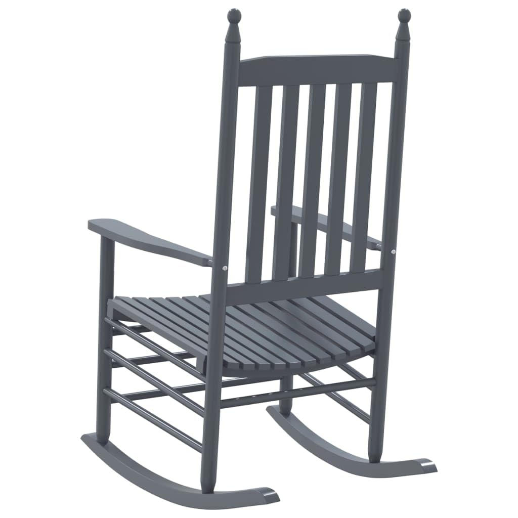 2 STK. Graue Schaukelstühle aus massivem Pappelholz mit gebogener Sitzfläche und Armlehnen, hohe Rückenlehne für bequemes Sitzen, ideal für Garten, Terrasse und Balkon, belastbar