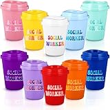 LemonRoad 10 Pcs Social Worker Appreciation Gifts Social Worker Gifts for Women Man 12 oz Reusable Plastic Tumblers Thank You Coffee Cups with Lids for Women Bsw Msw Dsw Lcsw Volunteer Coworker Office