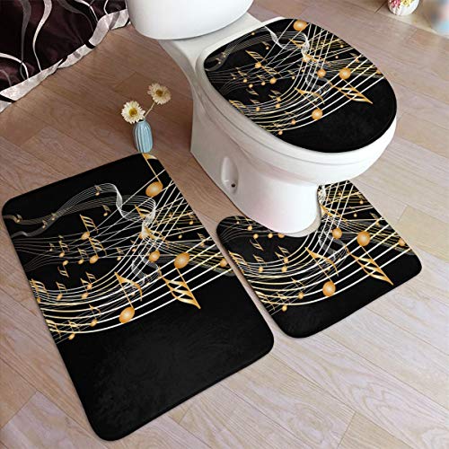 SXCVD Music Character Waveform Fashion Bathroom Rug Mats Set 3 Piece Anti-Skid Pads Bath Mat + Contour + Toilet Lid Cover