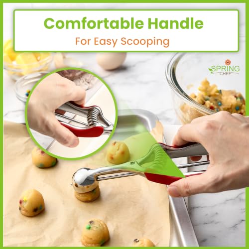 Image of Spring Chef Extra Small Stainless Steel Melon Baller Scoop, #100, Red | Mini Cookie Scoop for Baking with Trigger Release, Watermelon Scooper, 0.6 Tablespoon (Tbsp), Fruit Scooper and Baller